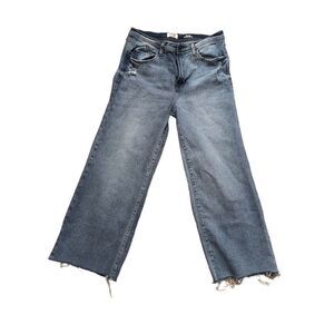 Kensie Jeans Women's Size 8 High Rise Wide Leg Blue Denim Frayed Hem